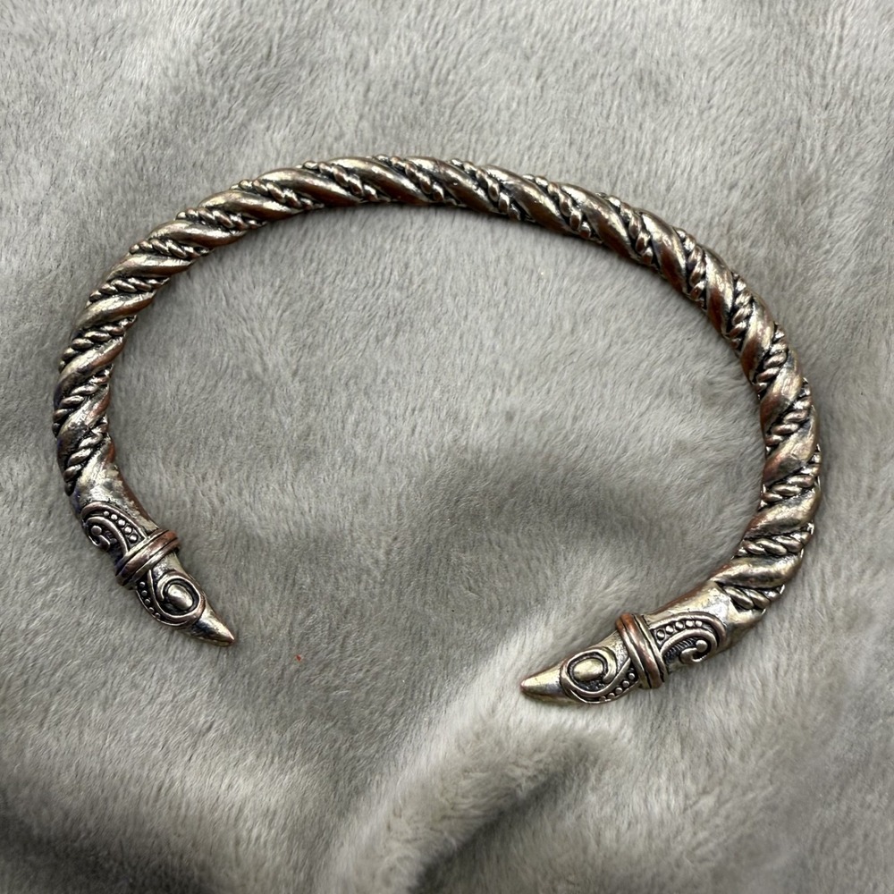 Vintage Estate Cuff Bracelet Silver Tone Nordic Twisted Rope Scroll 6.75"